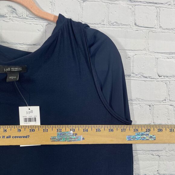 J Jill Wearever Collection Tunic Dress Small Navy Blue Sheer Minimalist Preppy - Picture 10 of 14